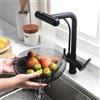 SJQKA Rubinetto 3 Vie per Depuratore Nero con Doccetta Estraibile, girevole 360°, compatibile filtro sottolavello/RO, miscelatore lavello cucina a doppia uscita per acqua potabile e calda/fredda