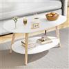 BonVache Table Basse, Tavolo da Tè in Legno Massello, Tavolino Ovale a Doppio Strato, Tavolino Stile Moderno, Adatto per Soggiorno e Camera da Letto, Bianco