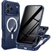 seacosmo Cover per iPhone 17 Pro Max Privacy Magnetica, Compatibile con Magsafe, Antispy Schermo Integrata in Vetro Temperato, Protezione Fotocamera, Custodia 360 Gradi Antishock Fronte Retro - Blu