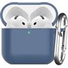 Nemteur Custodia per AirPods 4 2024, Case Protettiva in Silicone per AirPods 4th 2024 Cover in Silicone Visibile a LED Frontale con Moschettone, Navy Blu