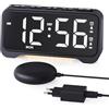 ROCAM Sveglia Potente per Dormiglioni, Orologio Digitale con 3 Vibrazioni e 5 Volumi, Sveglia Vibrante con Doppia Alarme, 3 Modalità di Allarme, Grande Display, Luce Notturna, Snooze, USB e DST