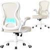 SONGMICS Sedia Ufficio Ergonomica, Sedia Scrivania Girevole in Rete, Supporto Lombare, Funzione Oscillante, Braccioli Ribaltabili, Studio Camera da Letto, Beige Cappuccino e Bianco Nuvola OBN042LH02