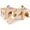 BeBeJoJo Casetta in Legno per Porcellini d'India, Casa Rifugio per Cavie con Rampa, Porte e Finestre Multiple, Accessorio Gabbia e Arredamento per Piccoli Animali