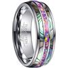 NUNCAD Anello Uomo/Donna in Tungetène + Opale + Conchiglia Legno per Compleanno Memoria Promessa Unisex 8 mm Taglia (12.5-32)