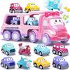 YeoNational&Toys Giocattolo a forma di veicolo in stile cartone animato - Autocarro rosa 9 in 1 per bambine, funzionamento a trazione con luce e suono - Per bambine di 1,2,3 anni - Ideale come regalo di compleanno