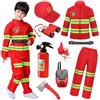 XFOZDM Costume Pompiere Bambino Vestito Vigile Del Fuoco Bambino Con Estintore Giocattolo Pompiere Accessori Per Carnevale Halloween Gioco Di Ruolo Feste In Maschera Esercitazioni Antincendi 02Red,120cm