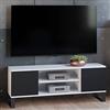 Dmora Mobile Porta TV con 2 Ante e 1 ripiano Centrale, Credenza con Piedini in Metallo, Buffet da Soggiorno in Stile Industrial, cm 155x40h49, Colore Bianco e Nero