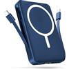 Podoru Powerbank per Mag-safe, 10000mAh Power Bank Magnetico, Powerbank Wireless con Cavi USB-C Doppi 20W PD Ricarica Rapida, Caricatore Wireless Portatile per iPhone 17/16/15/14/13/12 Series-Blu Navy