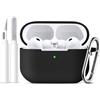 Mastten Custodia per AirPods Pro 3 - Case di Protezione Anti-Choc Compatibile con Apple AirPods Pro 3 (2025) - Custodia in Silicone Morbido con Strumenti di Pulizia & Moschettone - Nero