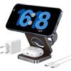 KU XIU X40 Caricatore Wireless Magnetico 3-in-1, Stazione di Ricarica Pieghevole per iPhone Air/Serie 17-12, 5W per iWatch Serie 11-4/Ultra/SE & Auricolari Pro/4/3/2 - Pelle PU