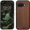 kwmobile Custodia Compatibile con Google Pixel 9a Cover - Protezione in Legno per Smartphone - Back Case con Bumper in Silicone TPU - Marrone Scuro Legno di Noce