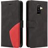 Fatcatparadise Cover per Samsung Galaxy A6 Plus 2018, Flip Caso in PU Pelle Case Libro Portafoglio Protettiva Custodia con TPU Sottile Antiurto,[Kickstand][Slot per Schede][Chiusura Magnetica] (Nero)