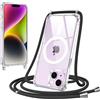 Jrkvniv Magnetica Trasparente Cover per iPhone 14 Plus con Cordino, Compatibile con Magsafe, Ultra Sottile Silicone TPU Antiurto Custodia con Collana Laccio rimovibile per iPhone 14 Plus, Nero
