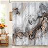 Kzzfqxb 183x213cm Tende da doccia con ganci in plastica, impermeabile occluso grigio nero marmo flusso d'acqua onda sabbia dorata modello moderno per Vasca, tessuto in poliestere per Bagno
