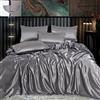 ROOEE Set completo di biancheria da letto in raso di seta, 6 pezzi, lenzuolo con angoli, copripiumino, 4 federe. Colore - Argento Dimensioni - Matrimoniale