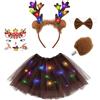 AOOWU Costume da Renna Bambina Set, 5 Pezzi Vestito Renna Bambina, Luminoso Costume Bambina con LED Gonna Tutu, LED Cerchietto, Tatuaggi Temporanei, per Cosplay Carnevale Halloween Natale