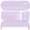MOMAHUA Set di stoviglie per feste 53P, set di stoviglie viola chiaro con piatti, tovaglia, tovaglioli, tazze, decorazioni da tavola in tinta unita per compleanni, matrimoni, picnic, baby shower
