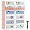 SONGMICS Scarpiera a 12 Scomparti per Bambini, Organizzatore Modulare ad Incastro in Plastica per Bambini, Guardaroba con Ante, 31 x 81 x 106 cm, Rosa Gelatina LPC907R01