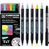 Kuretake Zig Cartoonist Kurecolor Fine&Brush Set pastello, 5 colori con MANGAKA nero, pennarelli a doppia punta a base di alcool, per artisti, professionisti, realizzati in Giappone
