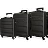 Roll Road Flex Set valigie Nero 55/65/75 cms Rigida ABS Chiusura a combinazione numerica 182L 4 Ruote Bagaglio a mano