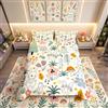 Homemissing Set di biancheria da letto con coniglietto con fungo e coniglietto, copripiumino per bambini con foglie e fiori botanici, copriletto leggero per letto singolo