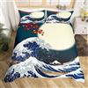 Homemissing Japanese Hokusai Modello Set Copripiumino 230x220cm Esotico Japanese-Stile Copripiumone Blu Wave Modello Copripiumini per Bambini Fuji Mountain Stampato Copripiumino