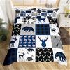 Homemissing Set di biancheria da letto con copripiumino e 1 federa per letto singolo, motivo: caccia in campeggio, stile rustico, bufalo, cervo, alce