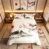 Homemissing Set di biancheria da letto in stile giapponese con stampa esotica delle montagne del Fuji, per ragazze, donne, uomini, fiori di ciliegio, 135 x 200 cm, in microfibra morbida, con lacci con
