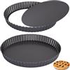 YONGIAGA Tortiera per Crostata con Fondo Rimovibile 2 Pezzi (22cm+24cm) Teglia Crostata Microforata in Acciaio Carbonio, Stampo per Torte, Cibi Salati, Lavabile in Lavastoviglie