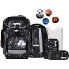 ergobag pack set Zaino scolastico ergonomico e flessibile, 6 pezzi, per la prima elementare Super ReflectBear - Nero