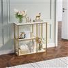 WOHOMO - Tavolo consolle, piccoli tavoli per ingresso con ripiani portaoggetti 30,5 cm Tavolo stretto per divano moderno, tavolo da corridoio per soggiorno 80 x 30,5 x 80 cm Bianco e oro