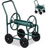 Relaxdays Carrello Avvolgitubo da Giardino, Carrellino Mobile per Acqua in Metallo, 4 Rotelle, Tubi Lunghi 60 m, Verde