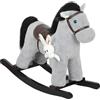 AIYAPLAY Cavallo a Dondolo con Suoni per Bambini da 2-5 Anni e Animale di Peluche Incluso, Legno e Acciaio, Grigio | Aosom Italy