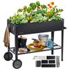 VEVOR Fioriera Rialzata da Giardino Esterno con Ripiano Zincato 108 x 49,5 x 80 cm per Coltivazione di Piante Orto Erbe, Orto Rialzato con Ripiano Ruote da Esterno Aiuola Piante Ortaggi
