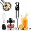 MEGAWISE Frullatore a mano 5 in 1 - Potente frullatore da immersione da 400 W con velocità variabile e albero in acciaio inossidabile - include tritatutto, frusta, montalatte e bicchiere misurino