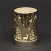 SHATCHI 13 centimetri Natale Decorato Vaso Lampada Da Tavolo Tubo di Vetro Inciso Foresta Scena Oro Cilindro LED Fairy Lights Funzionamento A Batteria