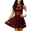 Mini abito donna inserti trasparenti smanicato skater svasato 21058 Nuovo