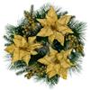 Christmas Decoration Corona Natalizia con Aghi di Pino Innevati e Stella di Natale Oro 40 cm