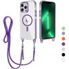 FERLAN Magnetica Cover per iPhone 11 Pro con Cordino, Compatibile con MagSafe, Custodia Traslucida PC Sottile TPU Antiurto Protettiva Case con Corda Collana Tracolla Laccio, Viola