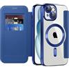 IMEIKONST Cover Magnetica per iPhone 15 con Scomparto per Carte, [Compatibile con MagSafe] [Blocco RFID] Custodia Portafoglio Trasparente Case per iPhone 15. Blu Scuro JDCX