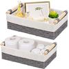 GAESHOW 2 Pezzi Cestino Portaoggetti con Manici in Legno, Cestini Portaoggetti Intrecciati, con Fodera Rimovibile, Cesto Vimini per Bagno, Cucina, Casa, Scrivania (Grigio)