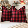 Sungeek, Set di 2 federe per cuscini natalizi in tartan, 50 x 50 cm, in lino, con motivo scozzese a quadri buffalo, quadrate, con bordo cucito, per divano, letto, soggiorno, 20x20 pollici (Rosso e