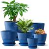 RooTrimmer 7.5/6.5/5.5/4.9/4.2/3.5 Inches Plant Planters 6 Pack, Thick Sturdy Plastic Pots for Plants, Indoor/Outdoor 6 Sizes Flower Pots with Drainage Holes and Saucers (6 Sizes,Dark-Blue)