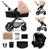 kk Kinderkraft Kinderkraft MOOV 2, passeggino trio 3 in 1, navicella+passeggino 2 in 1, seggiolino auto i-Size, ruote antiforatura ammortizzate, cappottina UPF50+, fino a 27 kg, Beige