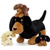 MorisMos Cane salsiccia XXL con 3 cuccioli all'interno, grande peluche di salsiccia, nero, giocattolo di peluche, ideale per Natale e compleanno, per bambini