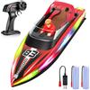 HOTUT Barca Telecomandata per Bambini, Impermeabile Barca da Corsa RC ad Alta Velocità da 2,4 GHz con Luce LED, Telecomando Barca Ricaricabile con Fantoccio, Motoscafo Giocattolo per Adulti e Bambini