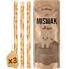 MODOGO Siwak x3, bastone di Miswak in legno di Araq (Salvadora Persica), spazzolino da denti naturale, detergente, disinfettante, sbiancante, ecologico, biodegradabile e vegano