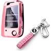 RXXR Cover per chiave auto compatibile con Volks-wagen L VW Golf 7 MK7 Lavida Sagitar Car 3 pulsanti Soft Pink Key Fob Shell Cover Protector con portachiavi in pelle