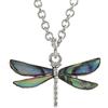 Kiara Jewellery Collana con ciondolo intarsiato a forma di libellula con conchiglia naturale di aliotide di Abalone di colore blu verdastro, con catena forzatina da 45,7 cm