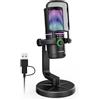 SINWE Microfono Gaming USB con Cancellazione Rumore e Controllo Guadagno, per Streaming, Giochi, Podcast su PC e PS4 - Include Filtro Pop, Sospensione, Muto Rapido, RGB